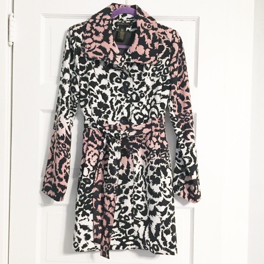 Grass Collection Pink/Black/White Cheetah Trench